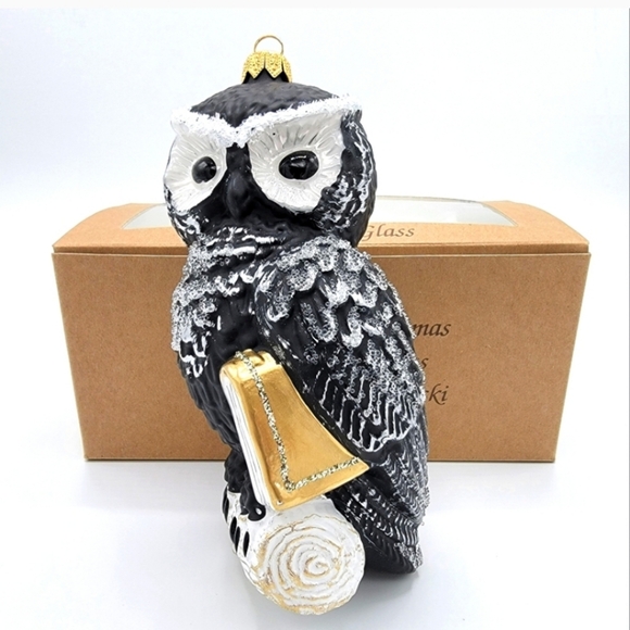 New Black Owl Ornament Handmade Mouth-Blown Glass - Picture 1 of 1